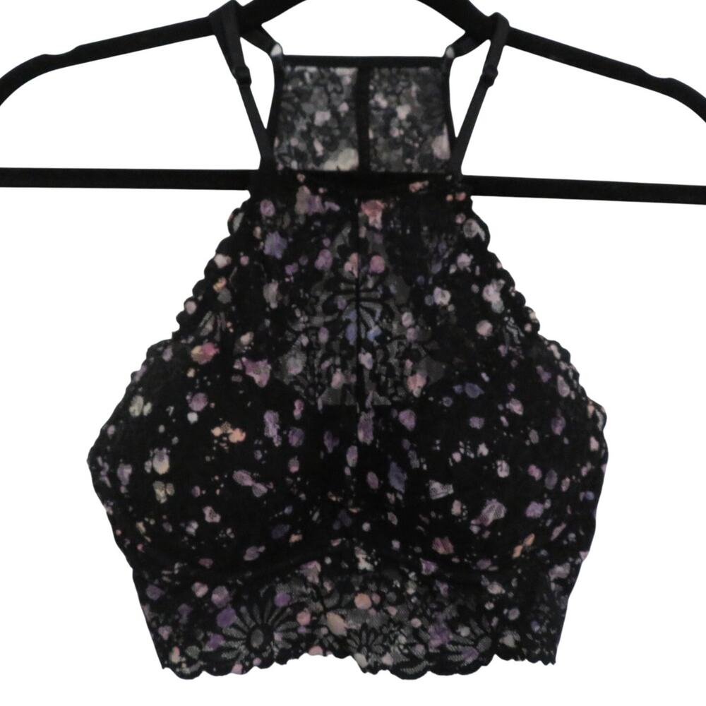 PINK Victoria's Secret Women Sz XS Black Pink Purple Splatter High Neck Bralette